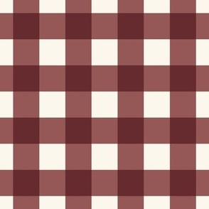 1" Gingham Buffalo Plaid {Rose Taupe and Off White} Maroon, Muted Burgundy Buffalo Check