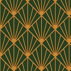 ART DECO FANS WITH 3D EFFECT - GOLD ON EMERALD GREEN