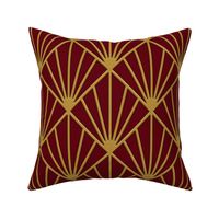 ART DECO FANS WITH 3D EFFECT - GOLD ON CRIMSON