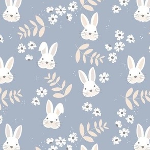 Boho easter bunnies carrots and eggs kawaii kids nursery spring design vintage pastel cool blue blush 