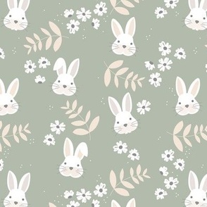 Boho easter bunnies kawaii kids nursery spring design vintage pastel sage green cream