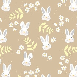 Boho easter bunnies kawaii kids nursery spring design vintage pastel sand yellow