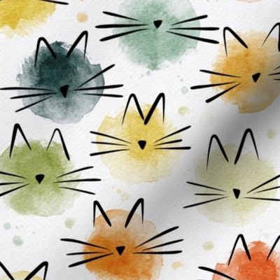 small scale cat - ellie cat vintage - watercolor drops cat - cute cat fabric and wallpaper