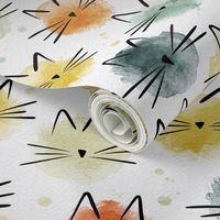 small scale cat - ellie cat vintage - watercolor drops cat - cute cat fabric and wallpaper