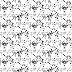 small scale tiger line art bw - chinese year of the tiger - tiger fabric