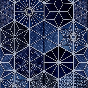 Sashiko Patckwork Indigo Blue Medium- Japanese Geometric Embroidery- Navy Blue- Home Decor- Wallpaper- Quilt