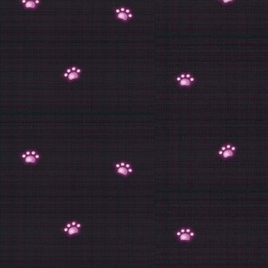 Pink Neon Paws on a Black Linen Background