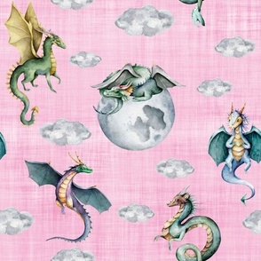 sky dragons pink linen