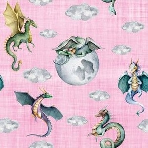 small scale sky dragons pink linen