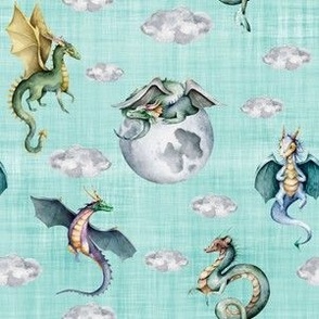small scale sky dragons blue linen