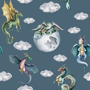 small prints sky dragons teal
