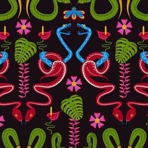 Colorful snakes on dark background