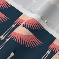 Graceful Flamingo Flight Pink Tones on Navy