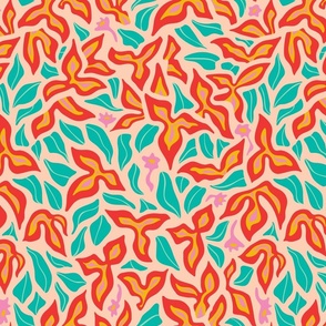 Bougainvillea Tropical Hawaiian Abstract Floral Botanical in Red Yellow Turquoise Pink on Blush - MEDIUM Scale - UnBlink Studio by Jackie Tahara