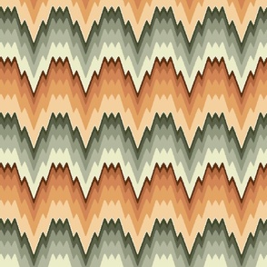 Flame stitch chevron repeat in warm olive green and gold ochre
