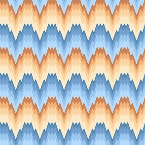Flame stitch chevron repeat in blue and gold ochre spring colours