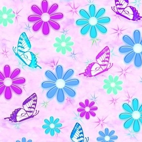 Y2K Flowers Butterflies and Stars on Pink