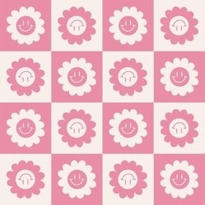  Pink Happy Face Vintage Checkerboard
