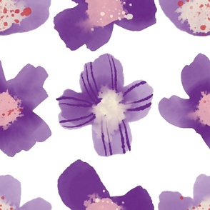 Watercolor Violet Flowers White Jumbo
