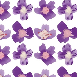 Watercolor Violet Flowers White