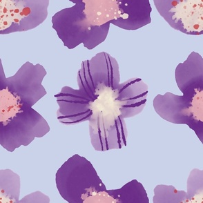 Watercolor Violet Flowers Blue Jumbo