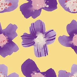 Watercolor Violet Flowers Yellow Jumbo