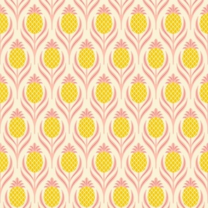 (S) Tropical art deco welcome pineapples blush pink and yellow