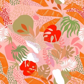 Tropical Foliage - Boho Pink and Solar Orange - Small