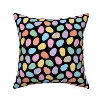 Little Easter eggs boho spring design bright multi color pink blue green yellow on black night