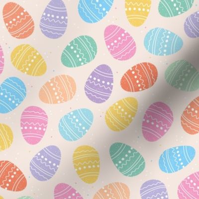 Little Easter eggs boho spring design bright multi color pink blue green yellow on blush cream