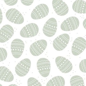 Sweet boho style minimalist easter eggs fun springtime egg hunt design in soft pastel sage green on white  LARGE