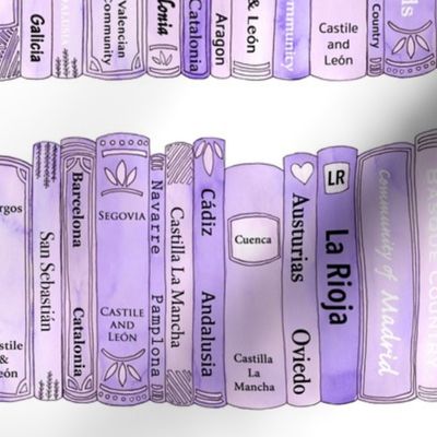 provinces of Spain books - pinks and purples on white - ELH