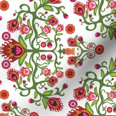 Make a Tea Towel-Polish Folk Art Floral-Wycinanki-on White-Rotated Counter-clockwise