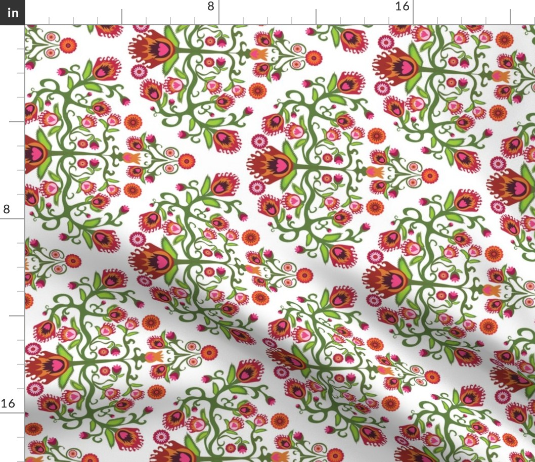 Make a Tea Towel-Polish Folk Art Floral-Wycinanki-on White-Rotated Counter-clockwise