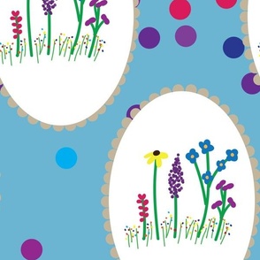 Wildflower dots 2 on blue with frames