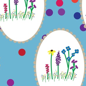 Wildflower dots on blue with frames
