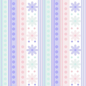 Pastel Dots Stripes  Geometric Flowers 