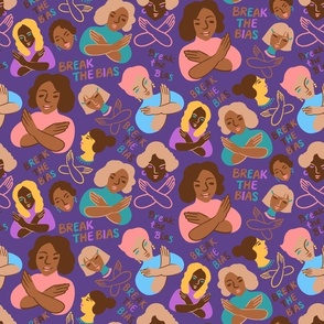 Break The Bias, pattern for the International Women's Day on violet