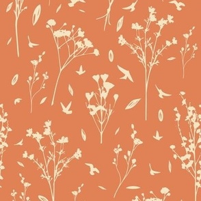 Skinny flowers and Birds  in peach