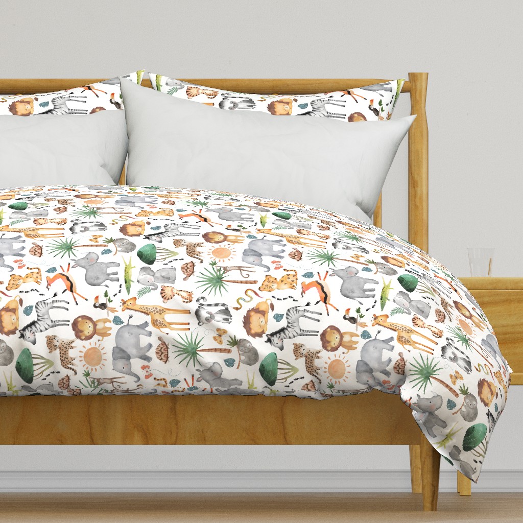 Wild Safari Animals – Jungle Animals Nursery Bedding, Lion Elephant Giraffe Zebra Rhino Cheetah  // It's a Jungle collection, rotated