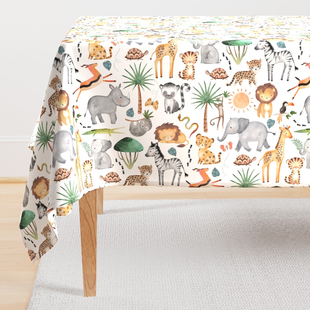 Wild Safari Animals – Jungle Animals Nursery Bedding, Lion Elephant Giraffe Zebra Rhino Cheetah  // It's a Jungle collection, rotated
