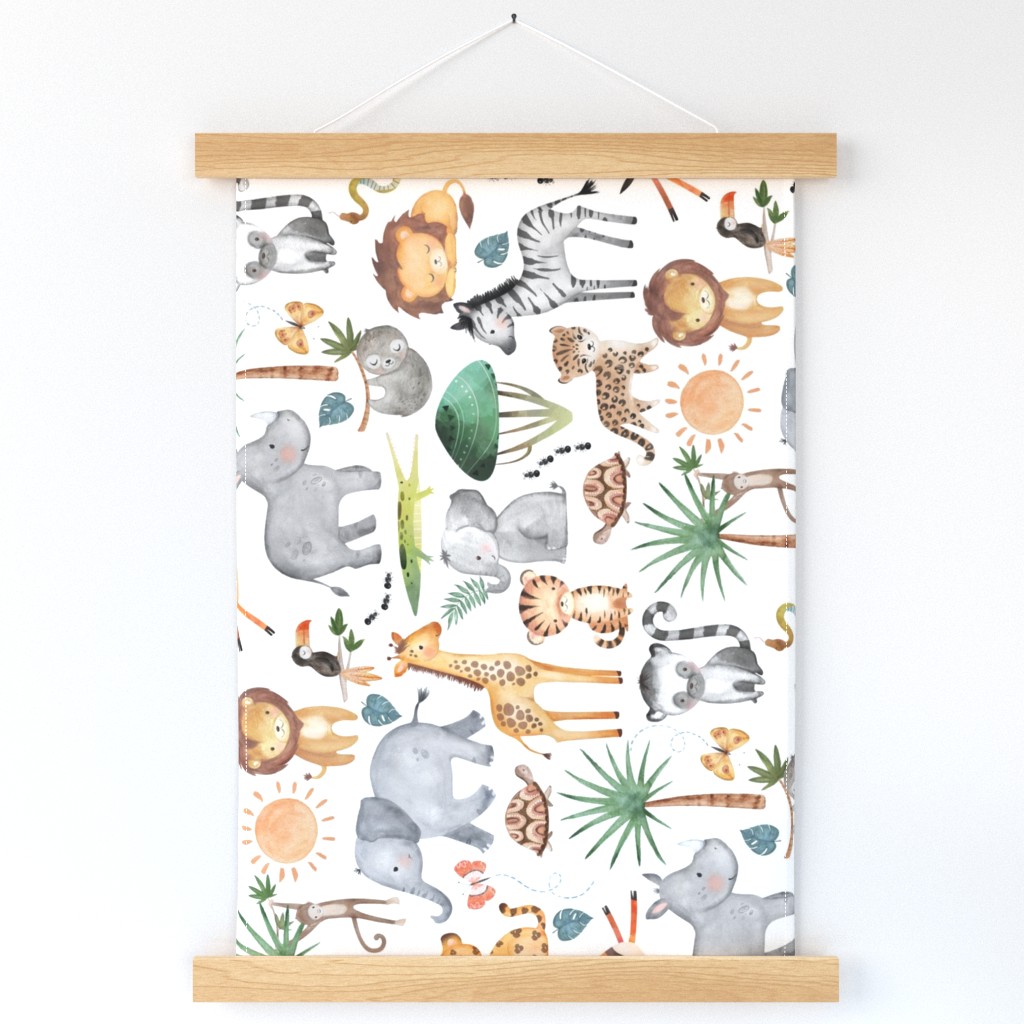 Wild Safari Animals – Jungle Animals Nursery Bedding, Lion Elephant Giraffe Zebra Rhino Cheetah  // It's a Jungle collection, rotated