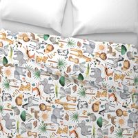 Wild Safari Animals – Jungle Animals Nursery Bedding, Lion Elephant Giraffe Zebra Rhino Cheetah  // It's a Jungle collection, rotated