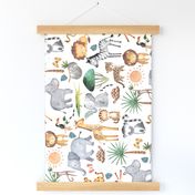 Wild Safari Animals – Jungle Animals Nursery Bedding, Lion Elephant Giraffe Zebra Rhino Cheetah  // It's a Jungle collection, rotated