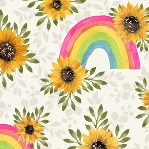 Sunflowers & Rainbows- Large Scale -  sunflower Rainbow watercolor Boho nursery yellow bright