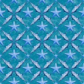 Sharks Starfish Ocean Life Nautical Coastal Blue