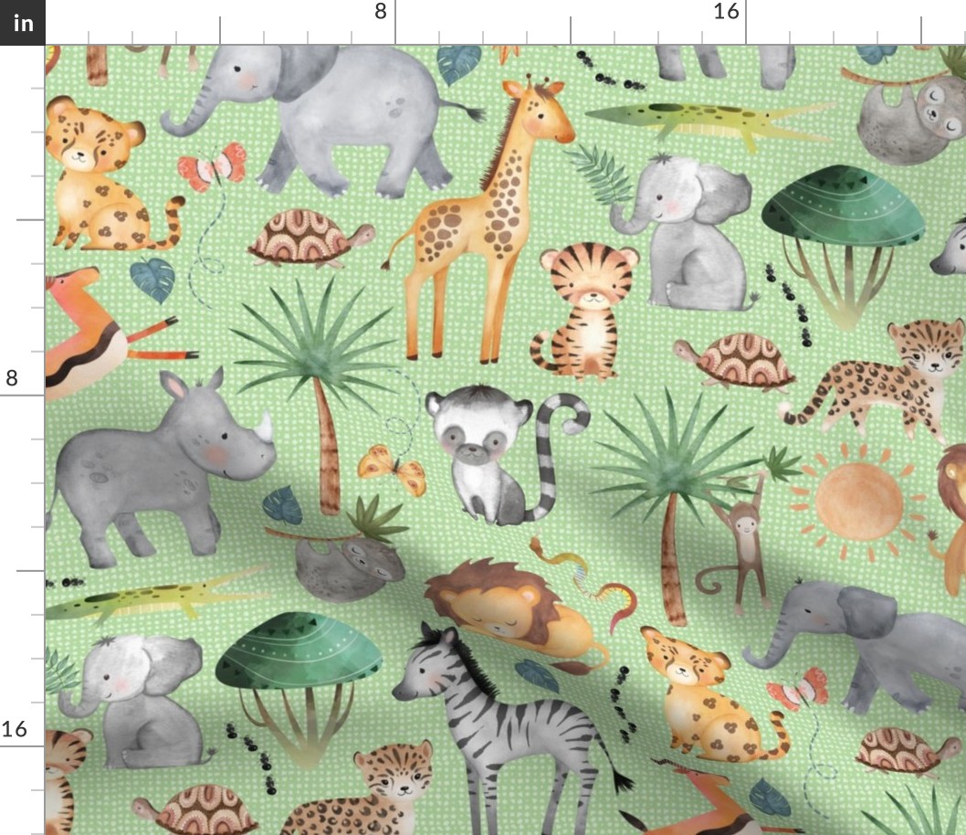 Wild Safari Animals (basil) Jungle Animals Nursery Bedding, Lion Elephant Giraffe Zebra Rhino Cheetah  // It's a Jungle collection
