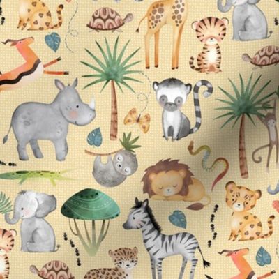 Wild Safari Animals (half-scale corn husk) Jungle Animals Nursery Bedding, Lion Elephant Giraffe Zebra Rhino Cheetah  // It's a Jungle collection