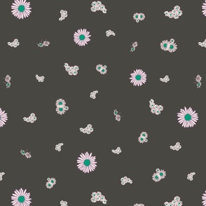 Daisy floral scatter pattern - secondary green