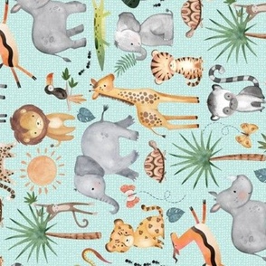 Wild Safari Animals (half-scale crystal) Jungle Animals Nursery Bedding, Lion Elephant Giraffe Zebra Rhino Cheetah  // It's a Jungle collection, rotated